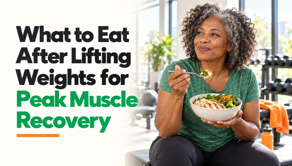 Woman enjoying a post-workout meal in a bright gym lounge.