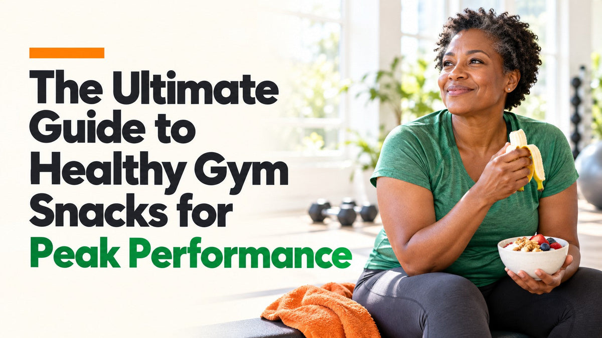 Woman enjoying a snack after training in a light-filled workout studio.