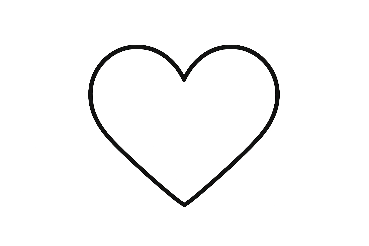 Black outline heart shape icon transparent back