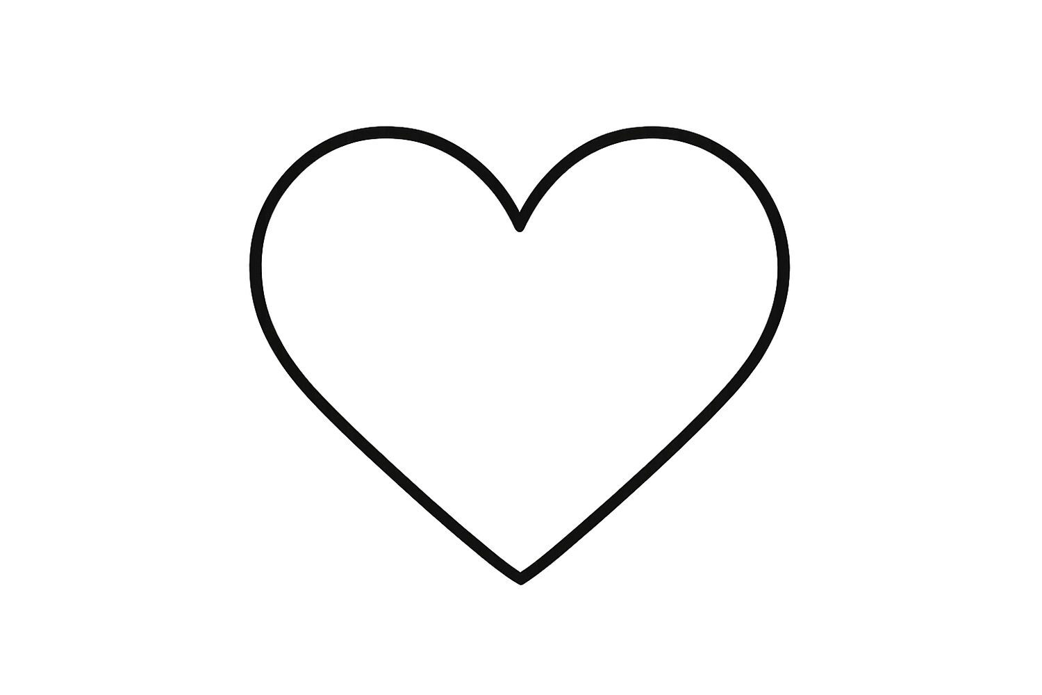 Black outline heart shape icon transparent back